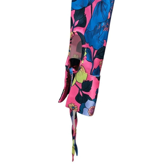 Zara Womens Tie Front Floral Neon Long Sleeve Top Size Small - Picture 2 of 7